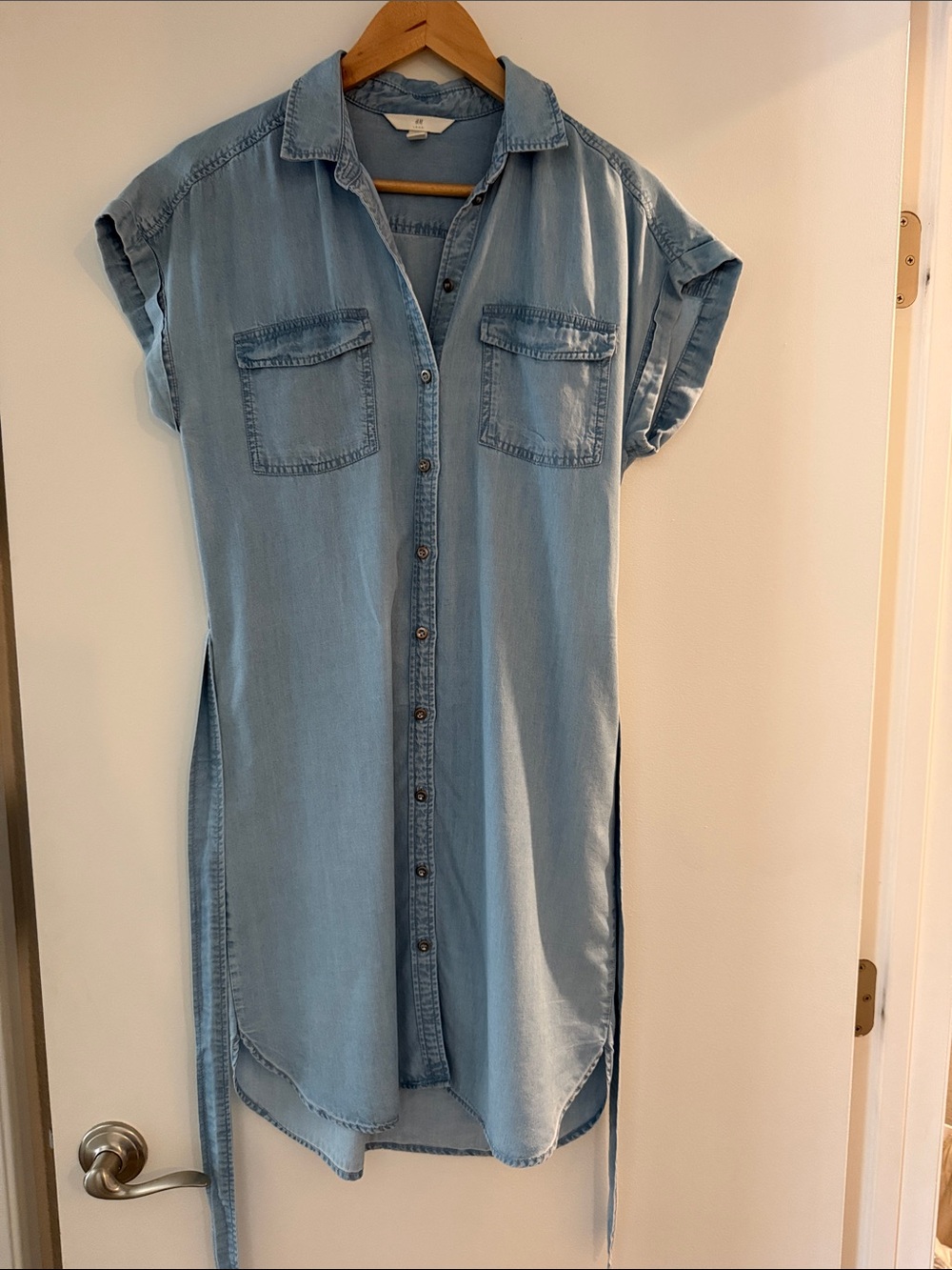 H&M Light Blue Denim Midi Shirt Dress